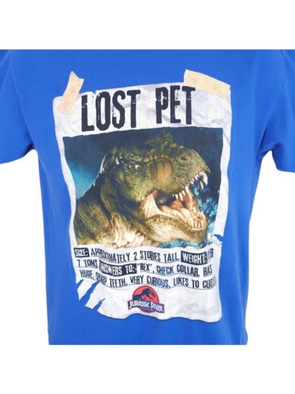 Jurassic Park T Shirt Mens Size Medium Blue T Rex Tyrannosaurus Lost Pet